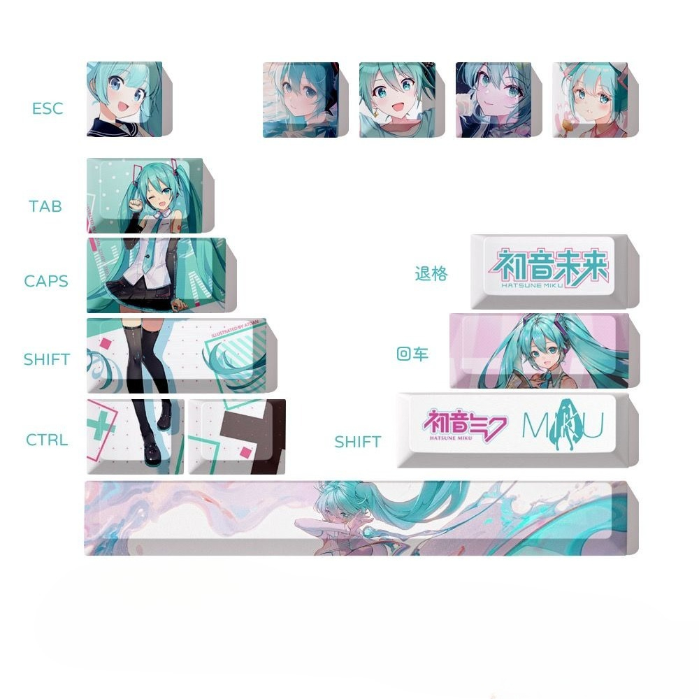 Keycap Artisan Anime - Keycaps Hatsune Miku, Tasti per Tastiera